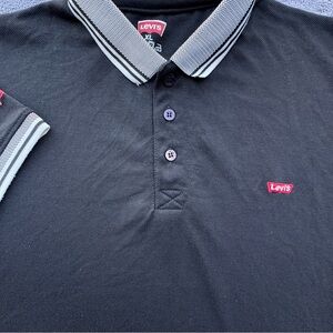 Levi's Polo in Black with Gray Striped Collar
